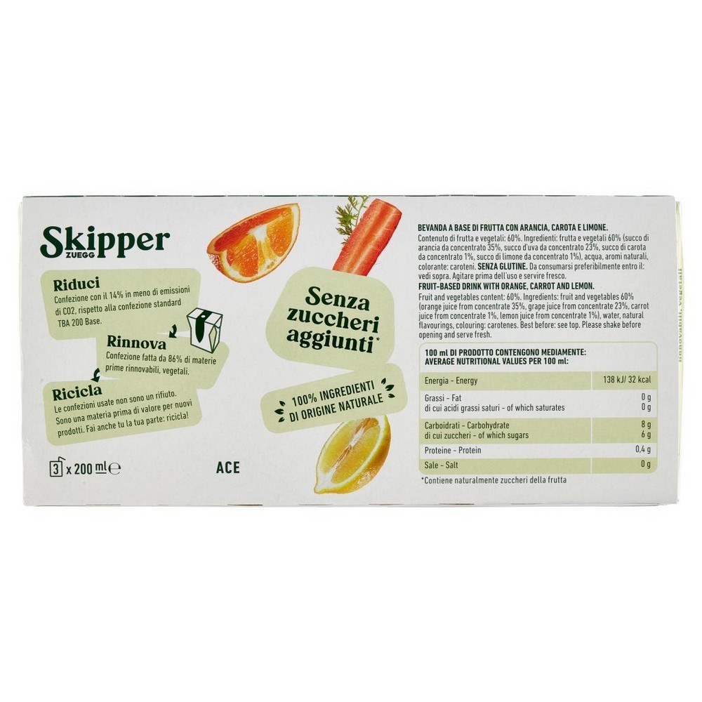 Zuegg Skipper Ace Senza Zuccheri Aggiunti 200ml X3 pz (8 confezioni)